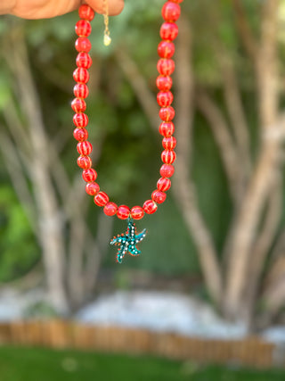 Collar de Cuentas de Cerámica con Estrella de Cristal – Hecho a Mano en España