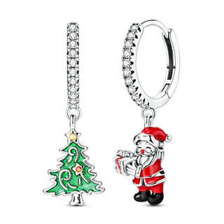 Pendientes aro de Navidad en plata 925 con charm árbol y Papá Noel