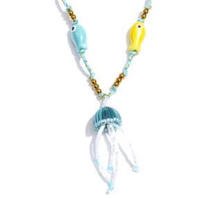 Collar Medusa Azul de Verano con Peces de Cerámica y Acero Inoxidable