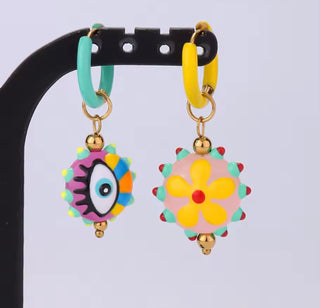 Pendientes de Colores de Acero Inoxidable con Cuentas de Cristal