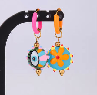 Pendientes de Colores de Acero Inoxidable con Cuentas de Cristal