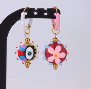 Pendientes de Colores de Acero Inoxidable con Cuentas de Cristal