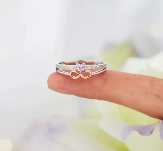 Anillo infinito de plata con corazón rosa 💗 y circonitas
