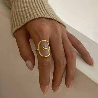 Anillo Ajustable de Acero Inoxidable con Estrella de Mar | Waterproof e Hipoalergénico