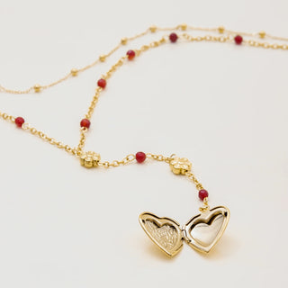 Collar doble con colgante corazón portafoto – Acero inoxidable dorado, resistente al agua