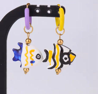 Pendientes Pez de Acero Inoxidable | Pendientes Originales de Colores