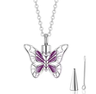 Collar para Cenizas Mariposa Morada – Joya Urna Conmemorativa