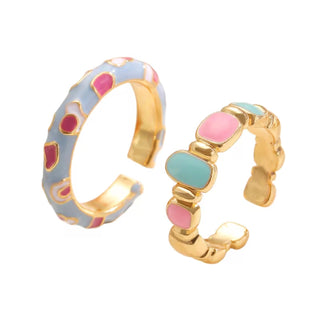 Pack 2 Anillos Esmaltados Ajustables de Acero Inoxidable – Multicolor
