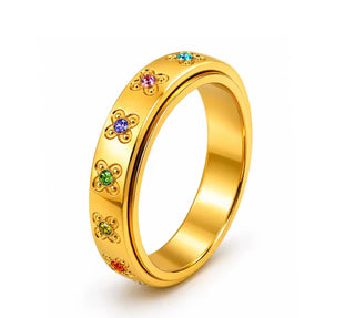 Anillo Antiestrés Giratorio con Circonitas Multicolor – Acero Inoxidable