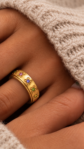 Anillo Antiestrés Giratorio con Circonitas Multicolor – Acero Inoxidable