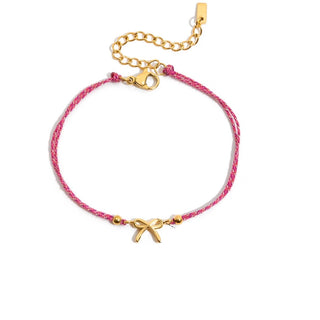 Pulsera de hilo con charm dorado – LOVE, corazones o lazo – Ajustable e hipoalergénica