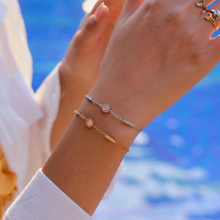 Pulsera elegante de acero con circonita rosa – Dorada o plateada