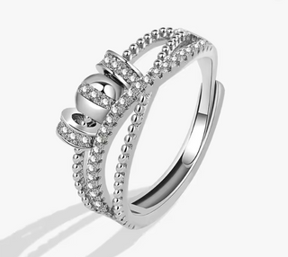 Anillo antiestrés giratorio ajustable con circonitas plateado