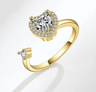 Anillo antiestrés giratorio corazón | Anillo ansiedad ajustable con circonitas