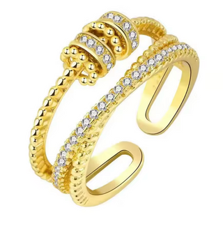 Anillo antiestrés ajustable de plata de ley con circonitas