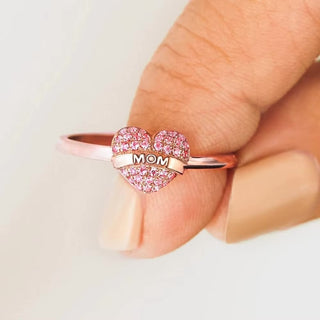 Anillo corazón MOM en plata bañada en oro rosa