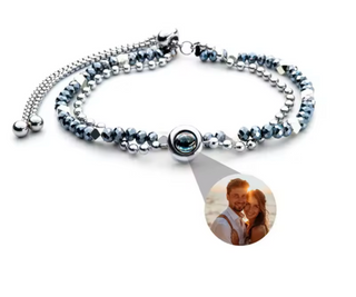 Pulsera doble con foto personalizada | Acero inoxidable y piedras