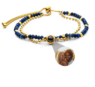 Pulsera doble con foto personalizada | Acero inoxidable y piedras