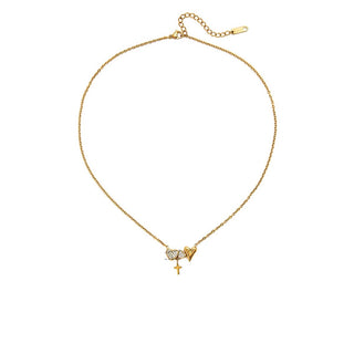 Collar de acero inoxidable con corazones y cruz – dorado