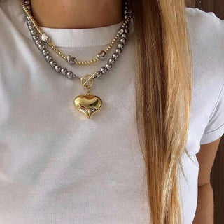 collar mujer acero inoxidable corazón dorado