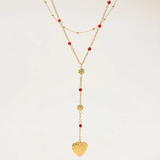 Collar doble con colgante corazón portafoto – Acero inoxidable dorado, resistente al agua
