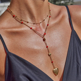 Collar doble con colgante corazón portafoto – Acero inoxidable dorado, resistente al agua