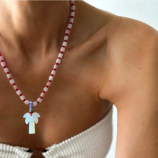 collar palmera cuentas colores mujer