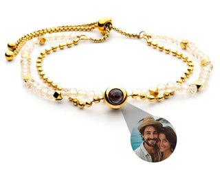 Pulsera doble con foto personalizada | Acero inoxidable y piedras