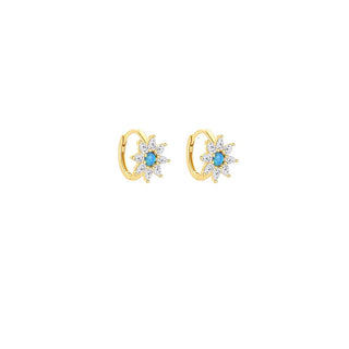 pendientes aro estrella dorados con piedra azul
