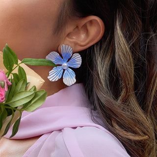 Pendientes flor bicolor acero inoxidable con perla