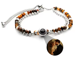 Pulsera doble con foto personalizada | Acero inoxidable y piedras