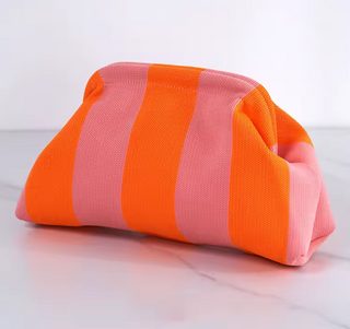 Neceser rayas rosa y verde – Estilo clutch de tejido flexible