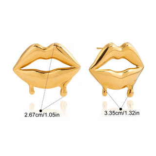 Pendientes labios dorados de acero inoxidable hipoalergénicos