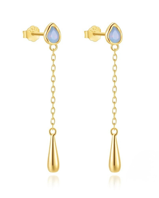 Pendientes Largos de Plata 925 con Ópalo y Baño de Oro | Elegantes