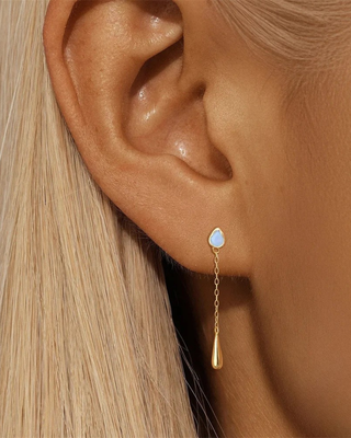 Pendientes Largos de Plata 925 con Ópalo y Baño de Oro | Elegantes
