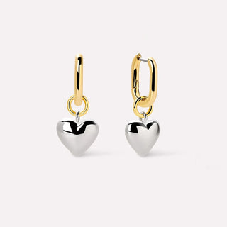 Pendientes Corazón Bicolor Oro y Plata en Plata de Ley 925