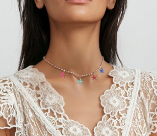 Collar de Perlas con Estrellas de Mar de Colores – Estilo Verano Boho
