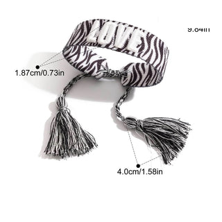 Pulseira ajustável de tecido Boho – 4 designs (Leopardo ❤, Cerejas, Sorriso, Amor)