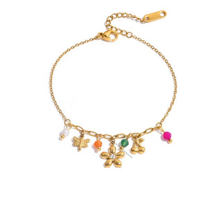 Pulsera de Acero Inoxidable con Ositos y Charms de Colores | Waterproof e Hipoalergénica