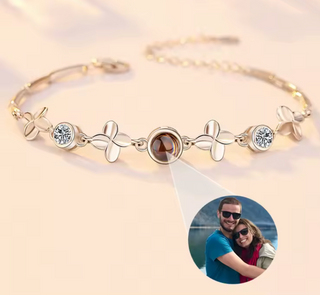 Pulsera con foto personalizada diseño flores acero inoxidable