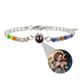 Pulsera con foto proyectada y circonitas de colores – Acero inoxidable