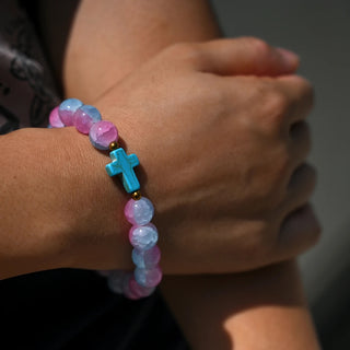 Pulsera Cuentas de Vidrio con Cruz – Colores Pastel Variados