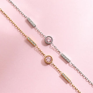 Pulsera elegante de acero con circonita rosa – Dorada o plateada
